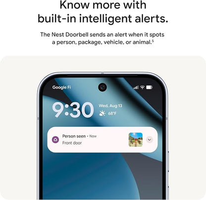Google Nest Doorbell (Wired, 3rd Gen) - 2K Video, Live View - 2025 - Snow | Video doorbell, 2K HDR, intelligent alerts, color night vision, 2-way audio, works with Google Home & Gemini