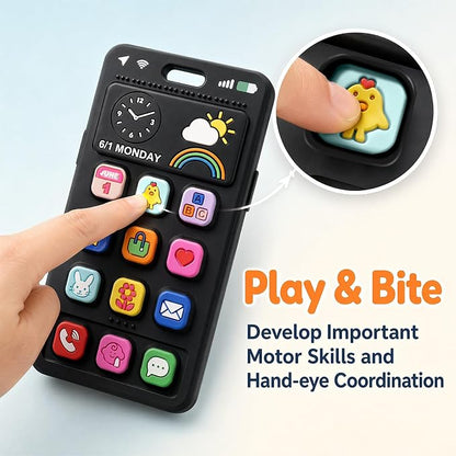 Baby Silicone Phone Teether, Realistic Mobile Phone Teething Toy for Baby 3 6 12 18 Months, Baby's Chew Toys, Food Grade Silicone Teething Toys for Infants, BPA Free, for Babies Gum Relief