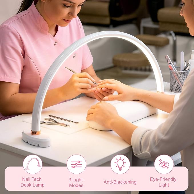 Half Moon Light for Nail Desk 20 inch Nail Desk Light Half Moon Lamp Portable Arch Lamp Dimmable with Foldable Bracket for Desk Salon Table Use, 3 Color Temperature