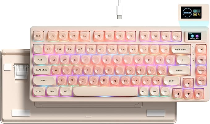 Womier SK80 75% Foundation Mechanical Keyboard with Multimedia Display | Pink Gaming Creamy Keyboards, Jelly Keycaps Hot Swap RGB Wired Key board Pre-lubed POM Switch for Mac/Win, Pink