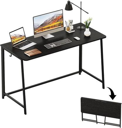 WOHOMO Folding Desk, 47.2" Foldable Computer Table for Small Spaces, Black | Easy Assembly and Fold, Sturdy Home office desks for Study Bedroom Dorm Space Saving Writing Work Apartment