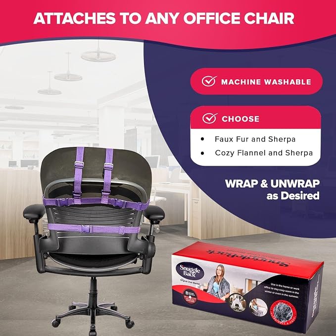 The Original Office Chair Blanket by SnuggleBack; Cozy Comfy Office Desk Chair Wrap Attaches for Hands-Free Warmth. Stay Warm In The Winter or Summer. (Lavender Pattern Fleece)