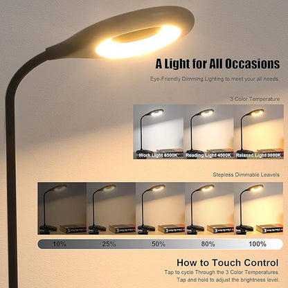 DEEPLITE LED Desk Lamp Clip on Lamp Battery Powered Clip on Light Book Light for Bed, Eye-Caring Flexible Arm Memory Touch 3 Color Modes & Stepless Brightness Portable Reading Light for Study Work.