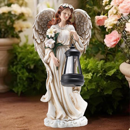 Solar Angel Outdoor Decor Garden Statues – 13.2 inches Angel Figurines Outdoor Sculptures with Solar Lantern for Outside Yard Art Patio Balcony Front Lawn Ornaments Gifts for Mom Grandma Women