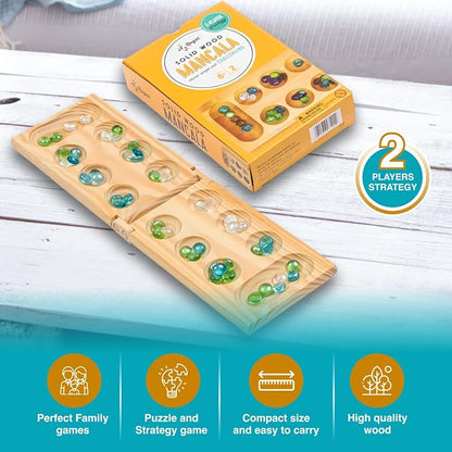 Regal Games Mancala Board Game - Fun Classic Table Game with Wooden Board for Adults & Kids - 48 Glass Mancala Beads & 2 Player Games - Ideal for Family Game Night, Travel (Ages 8+)