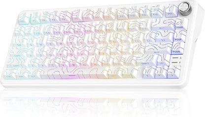 RedThunder K75 Wireless Mechanical Keyboard, CNC Knob, Tri-Mode BT5.0/2.4GHz/USB-C Hot Swappable Custom, Pre-lubed Linear Coconut Switches, Gasket Structure, RGB Gaming Keyboard, White Contour Lines