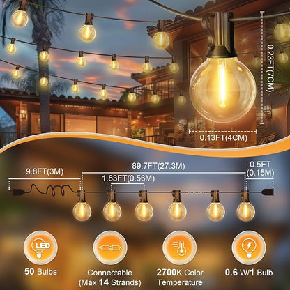 LAMPHOME LED Outdoor String Light, 100 Feet Patio Lights with 50+2 Edison Shatterproof Bulbs(2 Spare), UL Waterproof Outside Lights connectable,Dimmable for Backyard Porch Decor