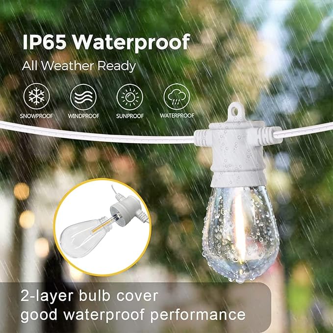 SUNTHIN White Outdoor String Lights, 96FT White Patio Lights with 32 Shatterproof LED Bulbs for Garden, Backyard, Porch, Cafe, Deck, Wedding, Party, Gathering