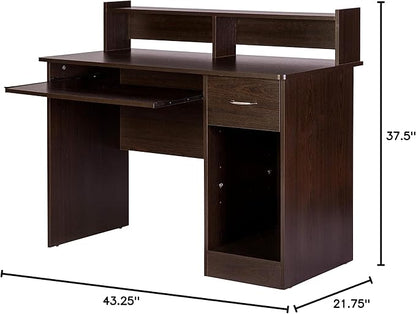 OneSpace Essential Computer Desk, Hutch with Pull-Out Keyboard, Espresso