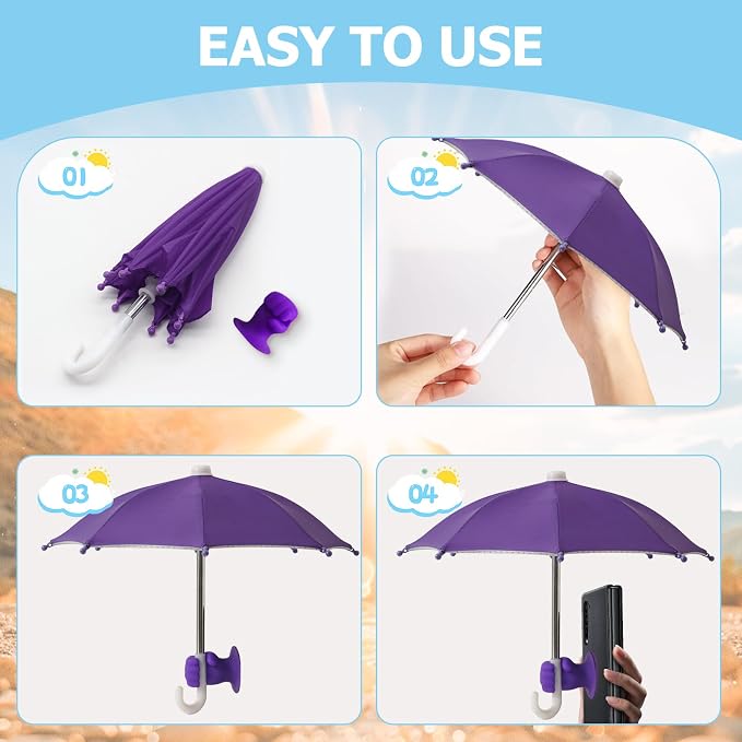 Phone Umbrella Stand, Sun Shade Mini Umbrella for Cell Phone with Adjustable Fist Style Suction Cup, Universal Anti-Glare Sun Visor for Outdoor