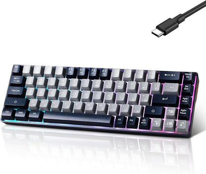 Guiheng Wired Portable 60% Mechanical Gaming Keyboard,RGB LED Backlit Compact 68 Keys Mini Wired Office Keyboard with Red Switch for Windows Laptop PC Mac -Grey and Black