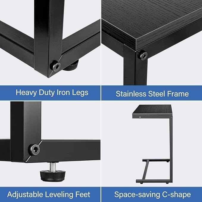 YSSOA Shelving Unit Hardwood Surface, Sofa-End Snack Desk, 21.75 Inch, Black-Thickened