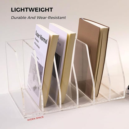 Acrylic Magazine File Holder, 6 Vertical Compartments Desk Document Sorter Organizer, Clear Folder Rack Binder for Office/Home/Classroom, for Documents, Tablet, Magazines, Books & Accessories