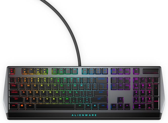 Alienware Low-Profile RGB Gaming Keyboard AW510K, AlienFx Per Key RGB LED Color Backlighting, Media CONTROLS & USB Passthrough, Cherry MX Low Profile Red Switches | USB, Numeric Keypad, Adjustable Height, Media Hot Keys, Dark Side of the Moon, Gaming R...