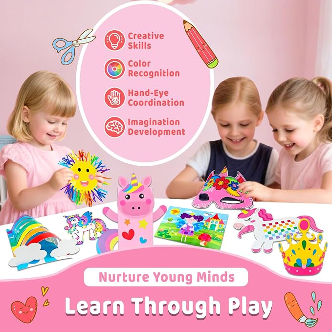 7july Unicorn Craft Box-12 Fun Arts and Crafts for Kids Ages 4-8,Educational Creative Toys, Art and Crafts Projects & Activities Kit with Supplies,Gift for Girls 3 4 5 6 7 8 Years Old