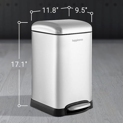 happimess HPM1012A Betty Retro Mini 3.2-Gallon Step-Open Trash Can with Soft-Close Lid, Modern, Minimalistic, Fingerprint Proof for Home, Kitchen, Laundry Room, Office, Bedroom, Bathroom, Chrome