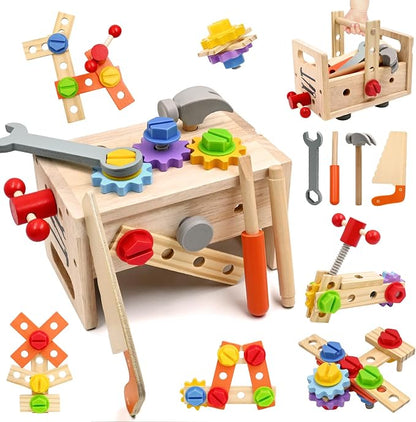 AiTuiTui 29PCS Kids Tool Set with Wooden Tool Box, Toddler Tool Set Montessori Pretend Play Construction Toys, STEM Educational Toys for 2 3 4 5 Year Old Boys Girls, Birthday Easter Gift