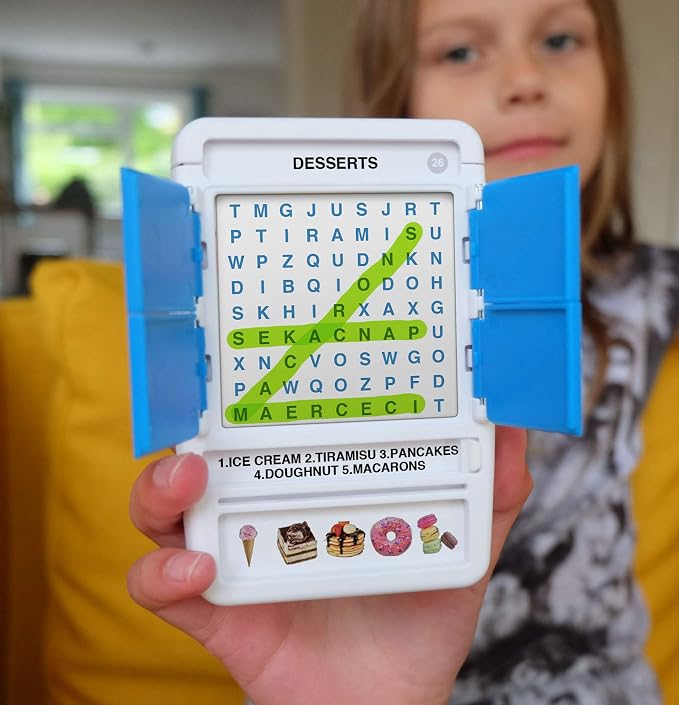 100 PICS Word Search Travel Game - 100 Puzzles with Picture Clues | 50 Wipe Clean Cards with Slide Reveal case and Pen | Activity, Gift, Stocking Stuffer | for Kids and Adults, Age 6+