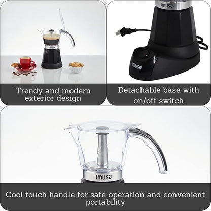 Imusa 6 or 3 Cup Electric Espresso Maker Black Coffee Machine for Cuban Coffee, Moka and Espresso Drinks (Pack of 2)