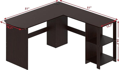 SHW L-Shaped Home Office Wood Corner Desk, Espresso