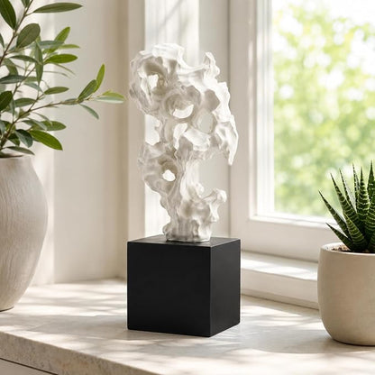 11.8" Modern Abstract Sculpture | Stone Home Decor, Resin White and Black Art Statues for Living Room, Coffee Table Centerpiece, TV Stand Shelf Bookshelf Decor