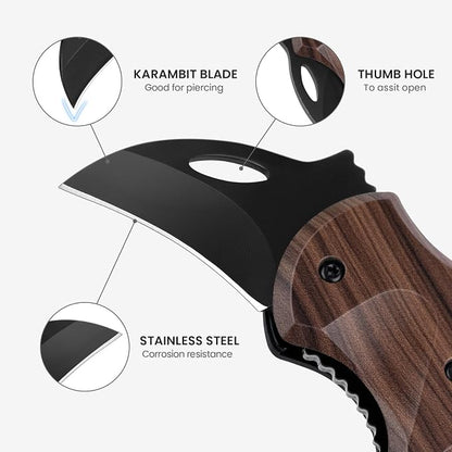 FUNBRO Small Pocket Knife for Men | Cool Box Cutter with 1.34 inch Sharp Blade, EDC Knives Tool for Everyday Carry (Wood Grain)