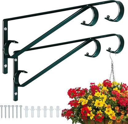 Plant Hangers Outdoor (2 Pack-15.4 Inch Blackish Green) Plant Hooks Heavy Duty Iron Plant Hanger Hook for Wall, Hanging Plant Bracket for Planters, Bird Feeders, Lanterns, Wind Chimes, Outdoor