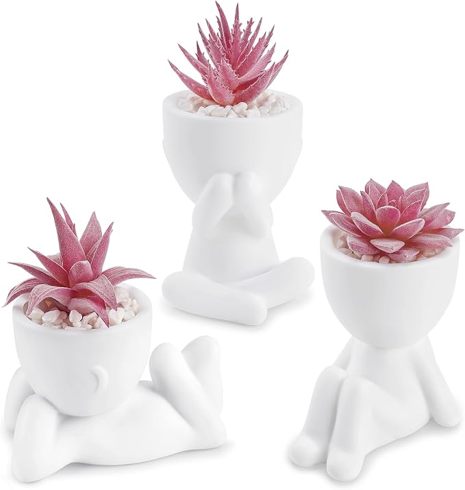 Der Rose 3 Pcs Fake Succulents Plants Artificial Pink Room Office Desk Decor for Women