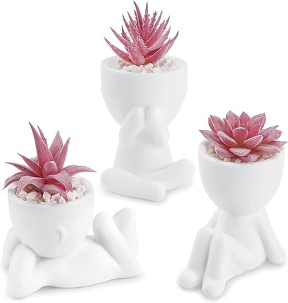 Der Rose 3 Pcs Fake Succulents Plants Artificial Pink Room Office Desk Decor for Women