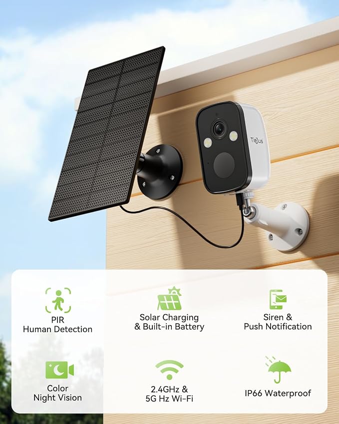 4-Pack 2K 5G Solar Security Cameras Wireless Outdoor for Home | Solar-Powered Camera for Home with Full Color Night Vision, PIR Detection, IP66/Alexa/2 Way Talk,5G/2.4GHz WiFi