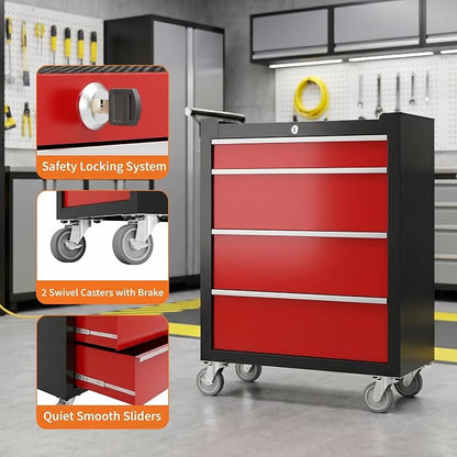 IDEALHOUSE Rolling Tool Chest, 5 Drawers Tool Storage Cabinet, Toolbox with Wheels, Portable Tool Cabinet Organizer with Locking System & Drawer Liners, Tool Storage Cart for Garage, Workshop