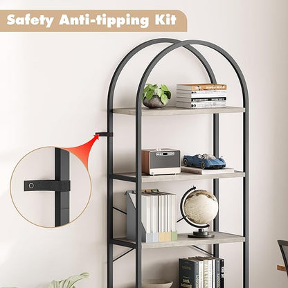 GAOMON 5 Tier Bookshelf Arched Bookcase Modern Standing Bookshelves Tall Display Racks Metal Book Shelf for Bedroom, Living Room, Home Office