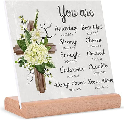 TIKTREE Christian Gifts, Religious Gifts for Women Faith, Catholic Spiritual Gifts with Bible Verse, Christian Home Desk Decor with Wood Stand