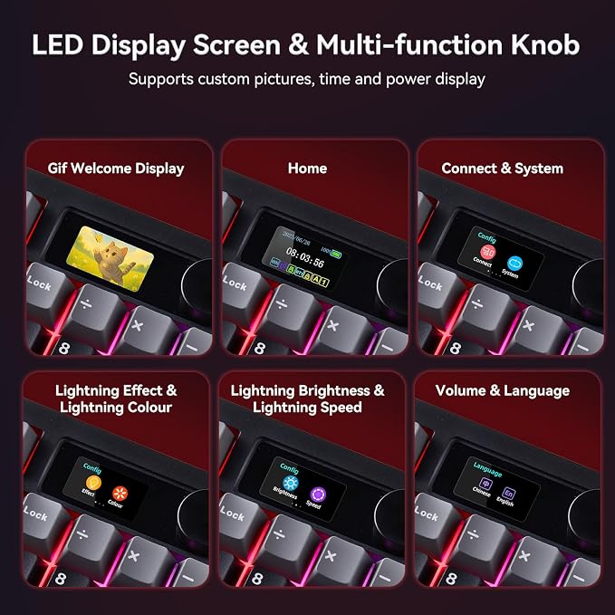 AULA F106 Pro Wireless Gaming Keyboard Creamy Mechanical Keyboards 104 Keys | 8000mAh,Hot Swappable Custom Full Size Knob&Screen,RGB Backlit,Pre-lubed Blaze Switches,PBT Keycaps,Tri-Mode BT/2.4GHz/USB-C