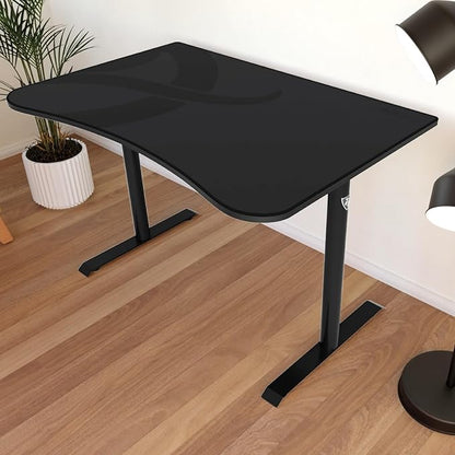 Arozzi Arena Fratello Curved Gaming and Office Desk with Full Surface Water Resistant Desk Mat Custom Monitor Mount Cable Management Cut Outs Under The Desk Cable Management Netting - Dark Grey