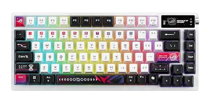 ROG Azoth X 75% custom gaming keyboard, hot-swappable Storm V2 Switches, gasket mount, dampening foam, FR4 plate, south-facing PCB, tri-mode connection, OLED display, control knob, wrist rest, Mac