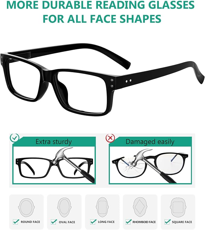 Eyekepper Vintage Reading Glasses for Men - 3 Pack Spring Hinges Classic Readers - Black Frame +3.00