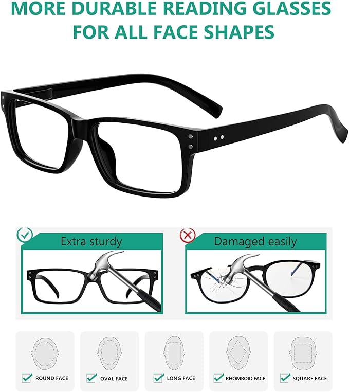 Eyekepper Vintage Eyeglasses for Men - 3 Pack Spring Hinges Classic Glasses - Black Frame +0.00