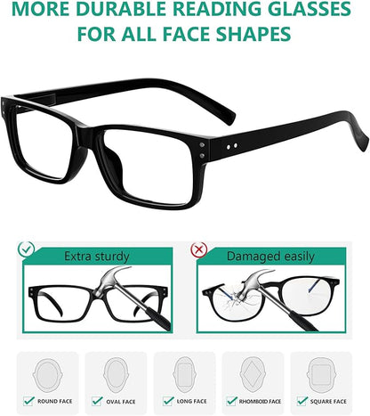 Eyekepper Men's Reading Glasses +4.00 5-Pack Includes Sunglasses | Spring Hinges - Durable Plastic Frames with Comfortable Fit & Clear Lenses, Ideal for Reading