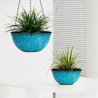 10 Inch Hanging Planter, 2 Pack Hanging Planters for Indoor Outdoor Plants Self Watering Hanging Pots with Drainage Holes for Garden Home (Snowflake Blue)