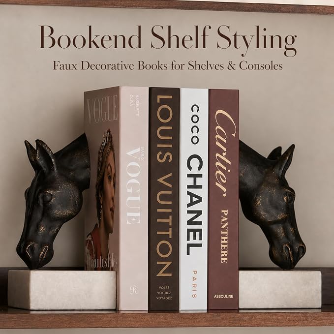 PROBENEX 4-7 Pieces Fashion Decorations Book Set. Premium Aesthetic Faux Books for Room Decor. (4) | Refined Modern Look - Not Real, No Pages Inside - Arrives Flat, Tool-Free 2-Min Setup