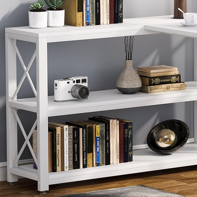 Tribesigns Reversible Industrial L-Shaped Desk with Storage Shelves, Corner Computer Desk PC Laptop Study Table Workstation for Home Office Small Space (White, 53")