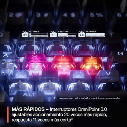 SteelSeries Apex Pro Mini Gen 3 OmniPoint 3.0 HyperMagnetic Switches — Adjustable Actuation — Rapid Trigger — Game-Ready Presets — Protection Mode — Rapid Tap/SOCD — RGB — PBT Keycaps — USB-C