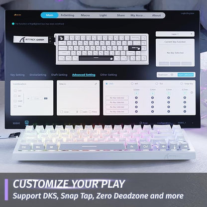ATTACK SHARK X68HE RT Mechanical Gaming Keyboard 60% Wired TKL-WhiteContour | Adjustable Actuation,Hall Effect Magnetic Switch,8KHz Polling Rate,RGB Backlit,Top Mount,Side Printed Keycap for PC Mac Gamer