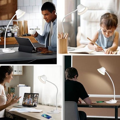 BOHON LED Desk Lamp for Home Office, Fully Dimmable Bedside Lamps with USB A and C Charging Port, 5 Colors Reading Lamp with Night Light, Auto Timer, Table Lamp for College Dorm Room White