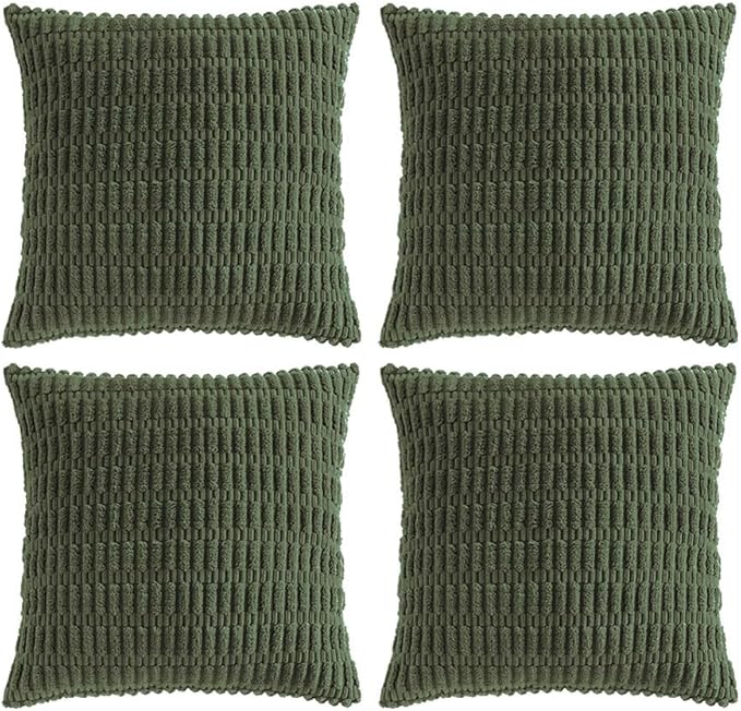 Fancy Homi 4 Packs Decorative Throw Pillow Covers for Living Room Couch Bed, Modern Farmhouse Boho Home Décor Accent Cushion Case, 18" x 18", Olive Green