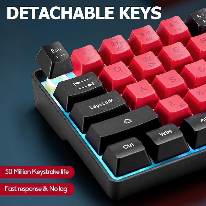 Wired Portable 60% Mechanical Feeling Gaming Keyboard,RGB LED Backlit Compact 68 Keys Mini Wired Office Keyboard for Windows Laptop PC Mac Gamer, Typist, Travel on Business Trip- Red and Black