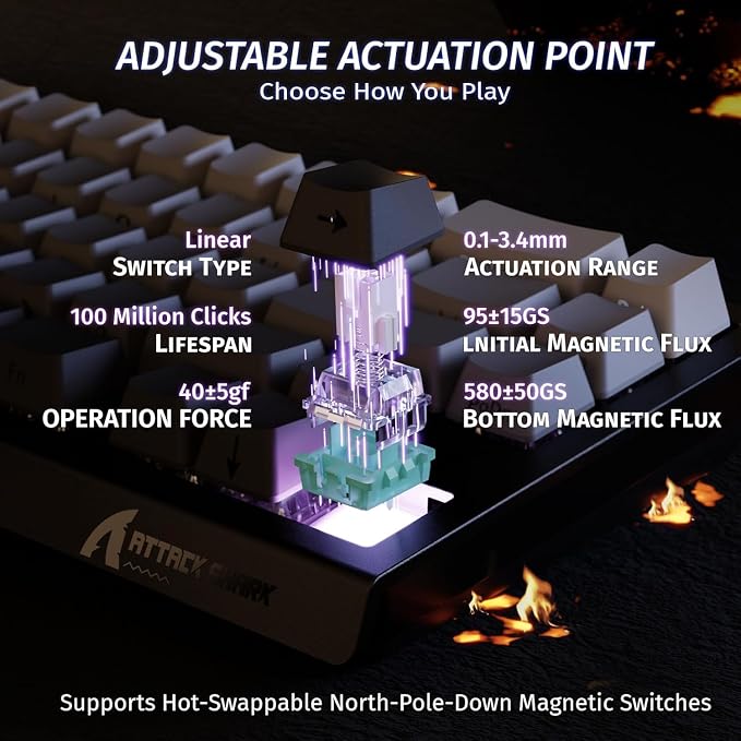 ATTACK SHARK X68 HE RT Mechanical Gaming Keyboard 60% Wired TKL-Moonlight | Adjustable Actuation,Hall Effect Magnetic Switch,8KHz Polling Rate,RGB Backlit,Top Mount,Side Printed Keycap for PC Mac Gamer
