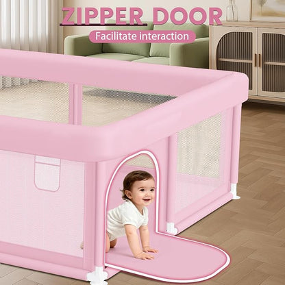 Hiaksedt Large Baby Playpen 50"x50" Baby Girl Play Pen for Babies and Toddlers, Safe Structure and Soft, Skin-Friendly Fabric with Zipper Gates Pink
