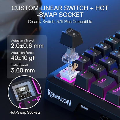 Redragon K724 PRO Wireless 81-Key Gasket Gaming Keyboard with Screen & Knob | Easy-Control LED Info Display, 0-Delay Tri-Mode, Cushioned 5-Layer Noise Dampening for Creamy Thocky Sound, Compact 80% Size